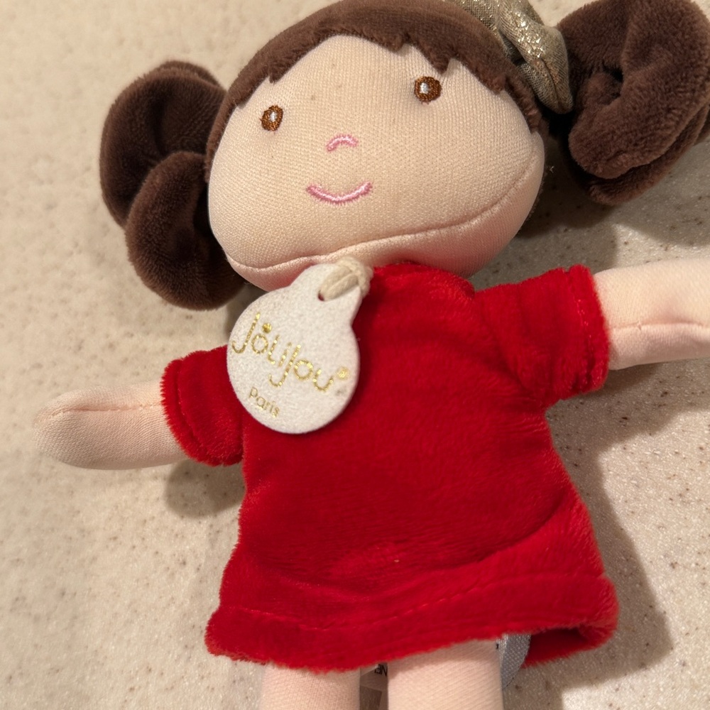 JoliJou Paris 7”‎ Plush Doll with Red Dress and Brown Hair - Picture 2 of 4